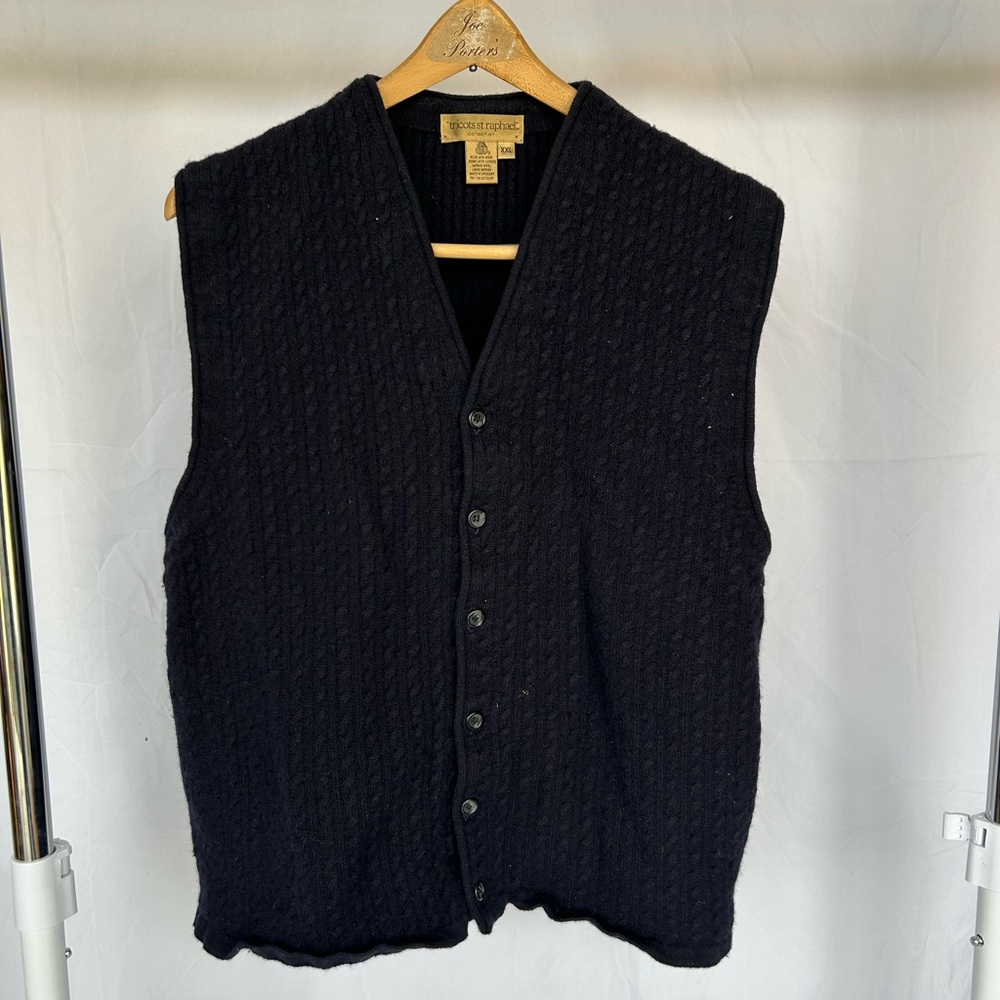 Vintage Midnight Navy Wool Cable Knit Cotton Sweater Vest size XL